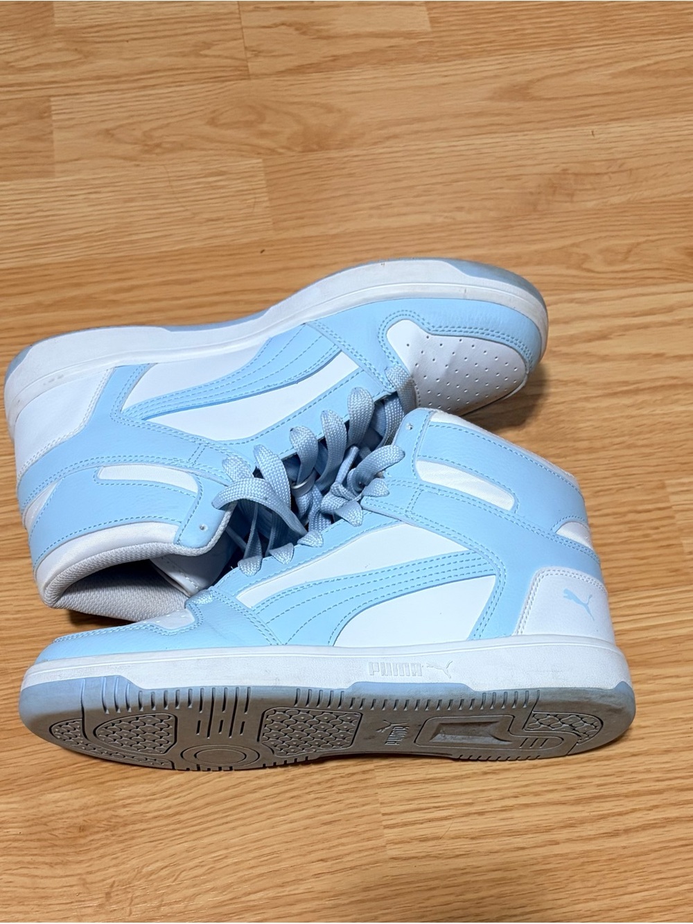 Puma Light Blue and White Women's Mid- Top Sneakers